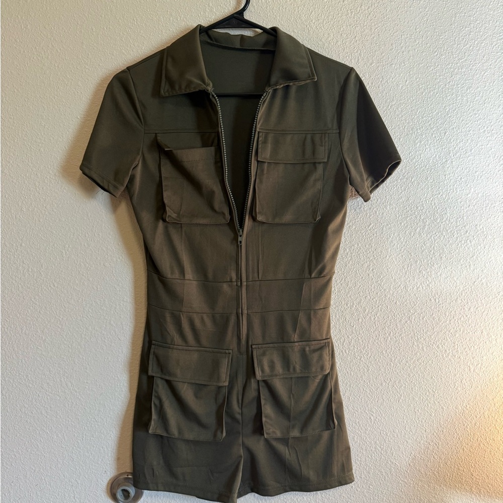 Olive Green Short Sleeve Jumpsuit
